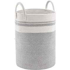 Braided Laundry Basket with Handle, 58 L, Foldable Braided Laundry Hamper, Cotton Rope Basket, Large Versatile Storage Basket for Living Room and Bedroom, Handmade, Diameter 38 x H 50 cm, Grey