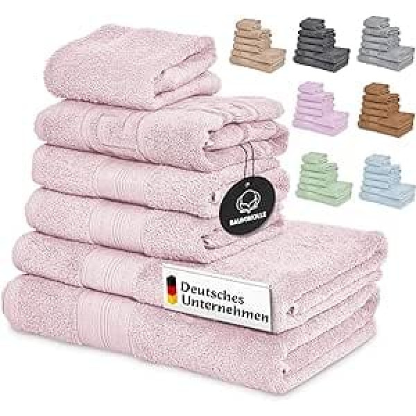 BOAZHAN Hand Towel Set, 2 x Large Hand Towels + 2 x Hand Towels + Bath Mat + Hair Turban [100% Cotton], Absorbent, Colourfast, Quick-Drying, Choice of Colours