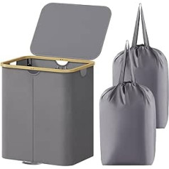 Lifewit 120L Laundry Basket with Lid, Laundry Basket for Laundry with Bamboo Handles and Removable Laundry Bag, Large Foldable Laundry Basket for Bedroom, Bathroom, Dorm, Laundry Room, Grey