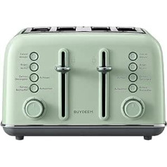 BUYDEEM DT640E Toaster 4 Slices, Toaster Stainless Steel Vintage with 7 Browning Levels, Reheat and Defrost Function, Removable Crumb Drawer (Green)