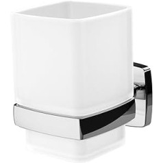 AGA34300 AM.PM Gem Toothbrush Cup with Holder - Satin Glass Wall Mount - Wall Mount - No Drilling (No Adhesives) Chrome