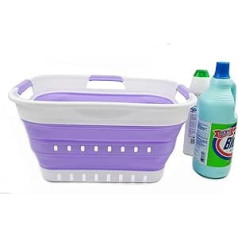 SAMMART 19L Collapsible Super Mini 3 Handled Plastic Laundry Basket (White/Purple, 1)