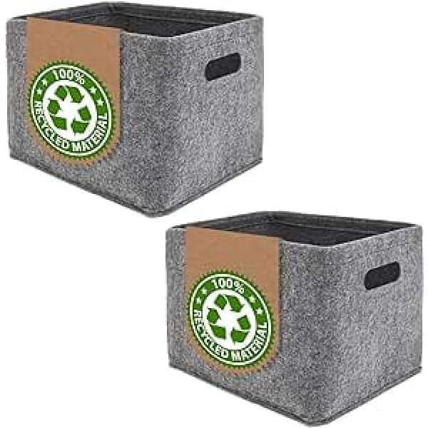 DuneDesign Set of 2, 100% Recycled Felt Storage Box, 32 x 26 x 23 cm, Organiser Felt Storage Basket, Foldable Storage Baskets for Shelves, Felt Basket, Storage Basket for Stairs, Anthracite Storage