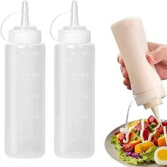 Abnaok 2 Pack 8oz pārtikas kvalitātes plastmasas izspiežamās garšvielu pudeles ar vāku mērces pudeles garšvielu dozatoram