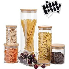 Amisglass Storage Jars with Lids, Set of 6, Storage Jars Glass Set with Rubber Ring, Airtight Glass Container for Food Storage, Glass Storage, Spice Jars, 2.1 L + 1 L + 300 ml + 500 ml x 3