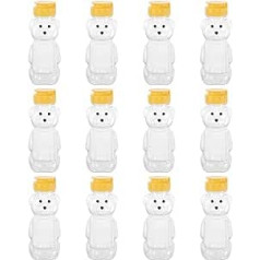 Cabilock 12 x 240 ml Reusable Squeeze Bottle Honey Bear Jars Refillable Honey Bottle Squeeze Spice Bottles Bear Shape Honey Sauce Mustard Marmalade Dispenser