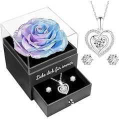 Miofula Eternal Rose Gifts for Women, Preserved Roses with Heart Necklace and Earrings Made of 925 Sterling Silver, Rose Gift Box for Mum Wife for Birthday, Christmas, Valentine's Day, Mother's Day