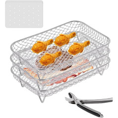 Air Frier Rack saderīgs ar Ninja Tower Dual Air Fryer AF300UK AF400UK piederumi ar papīra ieliktņiem, Gekufa 304 nerūsējošā tērauda daudzslāņu plaukti tūlītējai Vortex/Salter Air Fryer ar klipsi