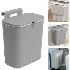 Accmuzzy Kitchen Trash Can Under Kitchen Counter with Lid 9L Food Waste Wall Mounted Sink Cabinet Door Kitchen Cabinet Camping Bathroom Bedroom (Grey)