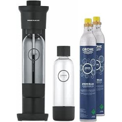 GROHE Blue Fizz 31943K00 Water Carbonator Duo Set (3 Adjustable CO2 Levels, Includes 2 CO2 Bottles, 2 x 0.85 L Water Bottle + Cleaning Powder), Black