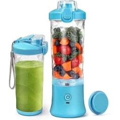 Blender Smoothie Maker 600 ml, Rechargeable, 4000 mAh Portable Blender, 3D 6 Blade Design and IP67 Waterproof, USB Fresh Juice Mixer with 2 Mixing Modes and 270 W Motor, Easy to Stir