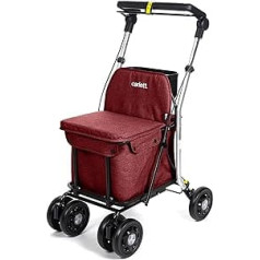 Carlett — Lett800 Senior Comfort Pro iepirkšanās ratiņi ar sēdekli, salokāmi iepirkumu ratiņi ar 4 riteņiem un noņemamu iepirkumu maisiņu 36L/15kg, sarkans