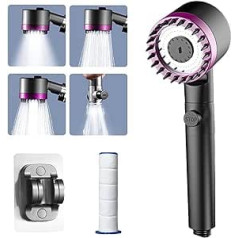 idudu Shower Head High Pressure Water-Saving Hand Shower Massage Shower with 4 Modes Holder Filter Adjustable Bathroom Skin Beauty Economy Shower Head for Adults Children Pets (Elegant Black)