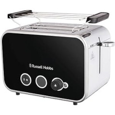 Russell Hobbs Distinctions 26430-56 Tosteris [2 šķēlītēm] Nerūsējošā tērauda melns (īpaši platas grauzdēšanas spraugas, ieskaitot bulciņu stiprinājumu, 6 apbrūnināšanas līmeņi + atkausēšanas un uzsildīšanas funkcija, pacelšanas u