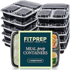 FITPREP® — oriģinālais (10 gab. iepakojumā), 3 virzienu maltīšu pagatavošanas konteiners, stabils, pastiprināts, augstas kvalitātes, sertificēts, ieteicams maltīšu pagatavošanai, modelis: FP31-C