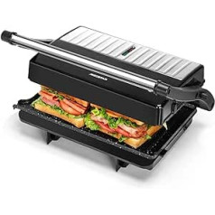 Aigostar York Pro contact grill for sandwiches, steak, panini grill and sandwich maker with non-stick coating, 1000 W, 23 x 14.5 cm, 180º opening, easy to clean.