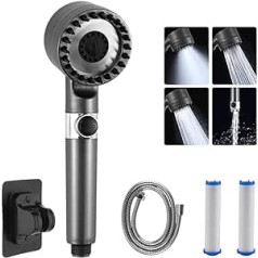 Shower Head with Filter, Shower Head Water-Saving with 1.5 m Hose, Hand Shower with 4 Modes and Switch, Multifunctional Adjustable Shower Head High Pressure with Massage Head for Massage Bathroom