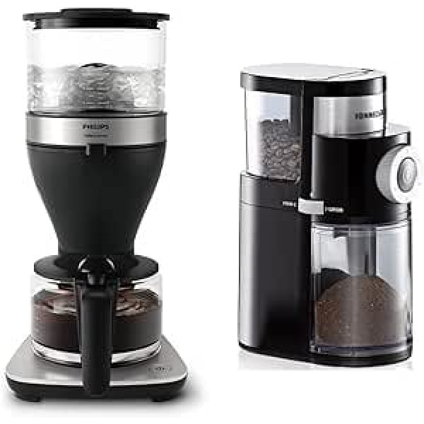 Philips Filter Coffee Maker - 1.25 L Capacity, up to 15 Cups, Boil & Brew, Black/Silver (HD5416/60) & Rommelsbacher EKM 200 Coffee Grinder, Capacity Bean Container 250 g, 110 W, Black