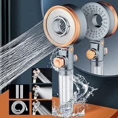 Shower Head Saving Shower Head Water-Saving High Pressure Hand Shower with 1.5 m Hose and 2 Filters, 3 Jet Types, Massage Shower Head Water-Saving Rain Shower (Orange)