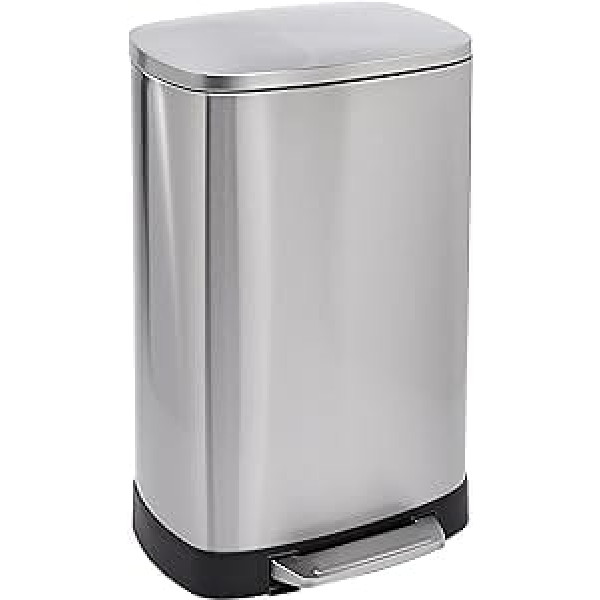 Amazon Basics 50 Litre Rectangular Soft Close Trash Can with High Base - Black