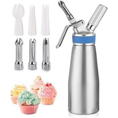 Comforty Cream Dispenser 500 ml, Cream Syphon Stainless Steel with 3 Decorative Nozzles and 1 Cleaning Brush, Stainless Steel Cream Dispenser for Creams and Sauces