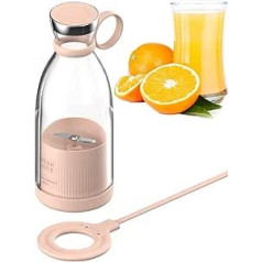 Blender Smoothie Maker, 350 ml Rechargeable USB Blender in Personal Size for Shakes, Juice, Smoothies, Electric Juice Cup with 4 Blades, Mini Blender Travel Bottle with Ergonomic Handle, Pink