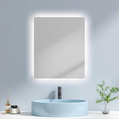 EMKE Mirror with Lighting, 50 x 60 cm, Explosion-Proof Mirror with Button, Anti-Fog and 2 Light Colours, Warm White/Cool White, IP44, Energy Saving, Small Bathroom Mirror