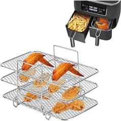 Air Fryer Rack for Ninja Dual Air Fryer, 304 Stainless Steel Square Rack Multi-Purpose Air Fryer Accessories Compatible with Ninja DZ201 / DZ401 / AF300UK / AF400UK Air Fryer