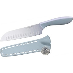 Nirosta Santoku nazis EVERSHARP, virtuves nazis no nerūsējošā tērauda ar mīkstu pieskārienu rokturi, ar asināšanas aizsargu, nazis ar mūžīgi asu asmeni (asmens garums: aptuveni 18 cm), daudzums: 1 gab.