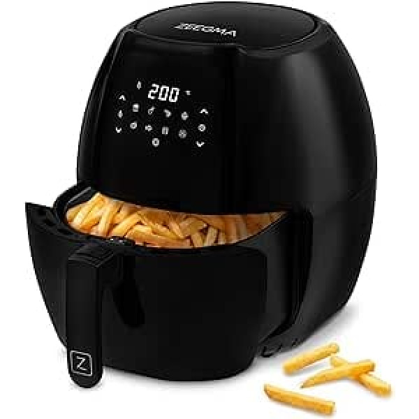 ZEEGMA Knapper Grand 1800W Air Fryer Healthy Frying without Fat, 60 Seconds Heating Time, Large 6L Basket, 9 Programmes, Dishwasher Safe, LCD Touch Panel, Energy-Efficient Cooking