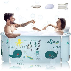 140 cm Portable Foldable Bathtub with Metal Frame, Large Family Bathtub for Adults, Efficient Conversion of Hot and Cold Bathtub 140 cm x 60 cm x 55 cm (Ocean Style with Metal Frame)