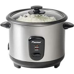 Bestron Rice Cooker for 4-6 People, Includes Steamer Attachment, Measuring Holder and Rice Spoon, with Non-Stick Coating and Indicator Light, Dishwasher Safe, 1 Litre, 400 W, Colour: Silver