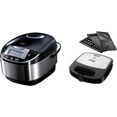 Russell Hobbs Multicooker 5,0 l (digitālais displejs + taimeris), 11 gatavošanas programmas, 21850-56 un daudzfunkcionāla ierīce 3-in-1 Fiesta, trauku mazgājamā mašīna un nepiedegošie šķīvji 24540-56