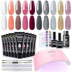 Wakaniya Poly Nail Gel Kit, 10 Colors White Glitter Poly nagu želejas pagarinājuma krāsu komplekts ar UV lampu, Slip Solution, Base Top Coat, Dual Formas iesācējiem, DIY nagu uzlabošana, franču manikīra komplekts