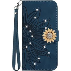 Vqwq mobilā telefona maciņš priekš Honor X5 4G — ar Lanyard Glitter Sunflower aizsargmaciņu priekš Honor X5 4G ādas korpusa kartes slots Flip Flip Case Magnetic [HT04]-Blue-T