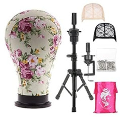 ‎Yundxi Canvas Wig Head Model Head Mannequin Head with Mini Adjustable Tripod and Metal T-pins