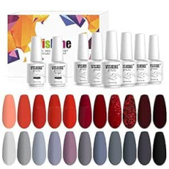 Vishine gēla nagu lakas komplekts, 22 krāsu sarkans pelēks mirdzošs mirdzums, populārs rudens ziemas sērija 24gab komplekts Nail Art dāvanu kastīte Soak Off UV LED nagu lakas manikīrs 8ml