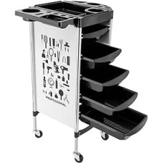 Futchoy Salon Trolley with 5 Extendable Drawers Foldable Device Holder Spa Hairdressing Trolley for Hairdresser Work Trolley Hairdressing Cosmetics 52 x 36 x 90 cm (White)