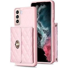 Vqwq ādas maka vāciņš Samsung Galaxy S21 Plus — karšu slota metāla statīvs — magnētisks atlokams futrālis Triecienizturīgs maka aizsargmaciņš Samsung Galaxy S21 Plus [21] — rozā