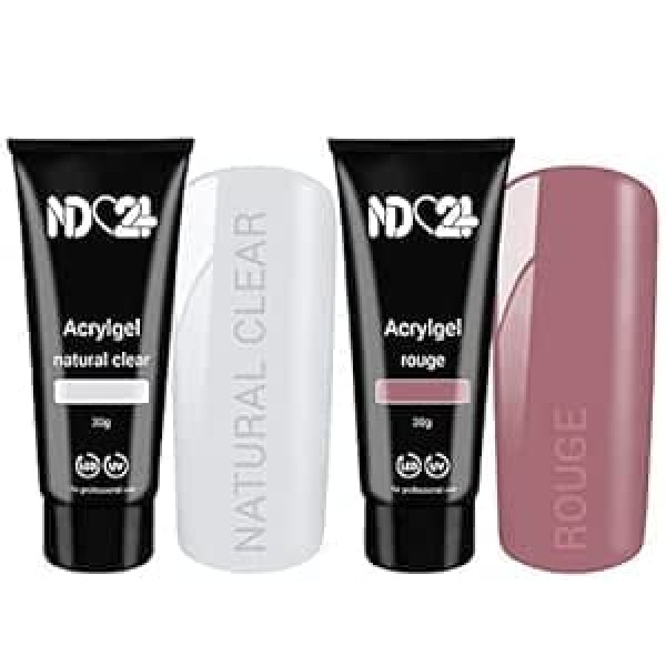 Nd24 Naildesign Poly Acrylic Gel Tube Set - Clear + Blush (2 x 30 g)