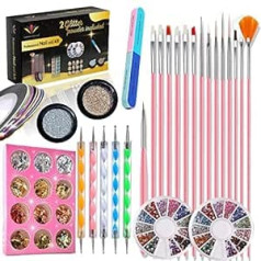 ‎Emperor Peacock Nagu mākslas komplekts Nagu mākslas komplekts Nagu mākslas piederumi Mirdzoši pūderkrāsas nagu mākslas otiņa Rhinestone Punktveida pildspalvas Folijas sloksnes nagu buferis Nail Art Dāvanu meitenēm nagu mākslas rīki