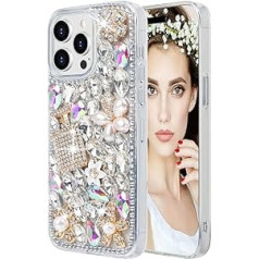 Losin saderīgs ar iPhone 15 Pro Max Bling futrālis sievietēm, meitenēm, jauks, grezns 3D mirdzošs dimanta kristāls, dzirkstošs, spīdīgs dārgakmens smaržu pudele un ziedu vāciņš, mīksts TPU buferis, caurspīdīgs