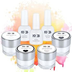 Nd24 Naildesign Premium Bundle Timeless Soak Off Gel Collection gumijas bāzes virskārtas un krēma noņemšanas līdzeklis - ļoti pigmentēts UV LED gēla laka - bagātīga krāsa, izturīga - viegli nolobāma - 7 gabali