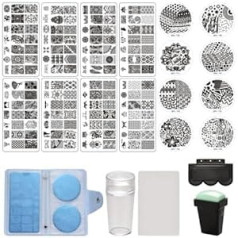 Wedhapy Набор штампов для дизайна ногтей Штамп для ногтей Штамп для дизайна ногтей Знаки для маникюра Шаблонная пластина со скребками для шта