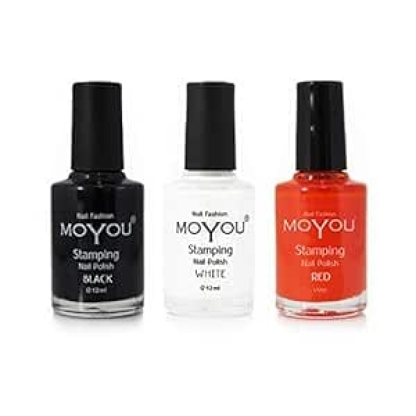 Nails Moyou Moyou Nails Nail Stamping Polish 3 Pack Nail Polish - Black, White, and Red, for beautiful nail stamping motifs, nail designs