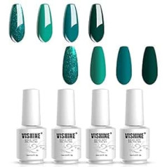 Vishine 4 Colors Carnival Green gēla lakas komplekts, 15 ml Glitter Green gēla nagu lakas komplekts, olīvzaļa avokado tumši zaļa nagu laka, Soak Off UV LED nagu želejas laka nagu salonam, DIY mājās