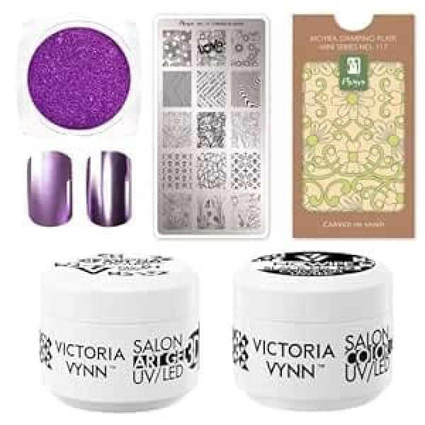 ‎Generic Versatile Nail Art Bundle: Moyra Stamping Mini, Victoria Vynn 3D Art Gels & Metallic Glitter Powder - Creative Nail Design Set