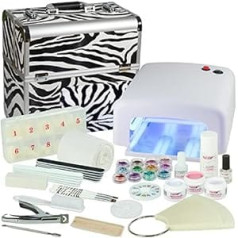 Nails Factory Mobile UV Gel Nail Studio Mega Набор для гелевых ногтей Моделирование ногтей с футляром Zebra Design - Набор для ногтей с нейл-артом - Лампа - Подставка 