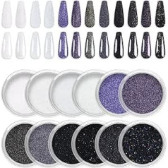 Laza 12 Colors Nail Glitter Pulveris Mirdzošs Cukura Efekts Glitter Melns Balts Putekļu Smiltis Pulveris Candy Coat Manikīrs Nail Art Dekorācija Nagu Mākslai