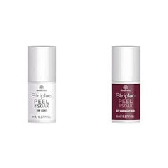 Alessandro Striplac Peel vai Soak Top Coat — LED virskārta perfektai spīdīgai krāsai — 1 x 8 ml un Striplac Peel vai Soak Midnight Red — LED nagu laka tumši sarkanā krāsā — 1 x 8 ml